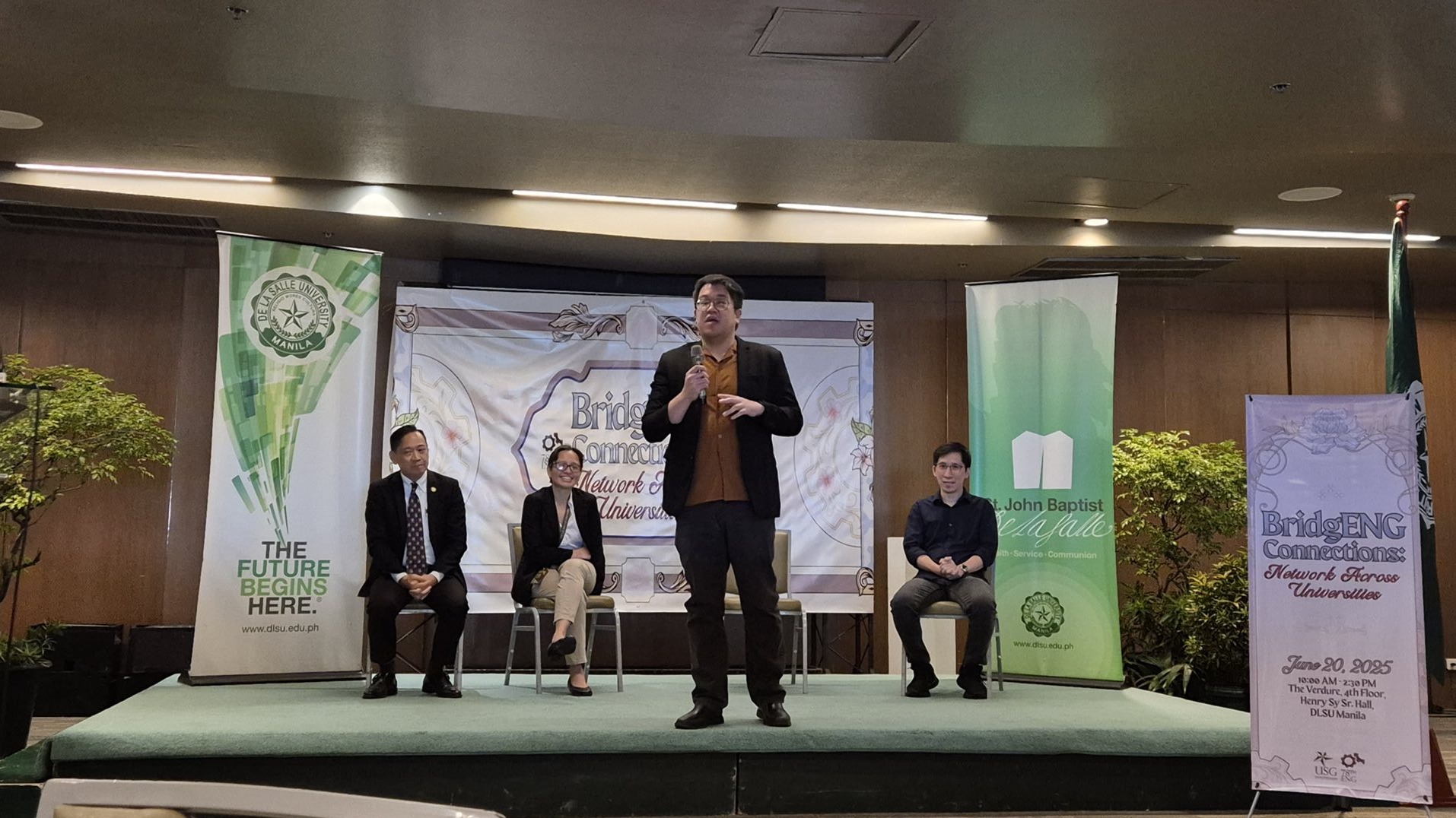 Charles Lu delivering keynote lecture on real-world engineering at DLSU BridgENG Connections Forum in Henry Sy Sr. Hall, De La Salle University