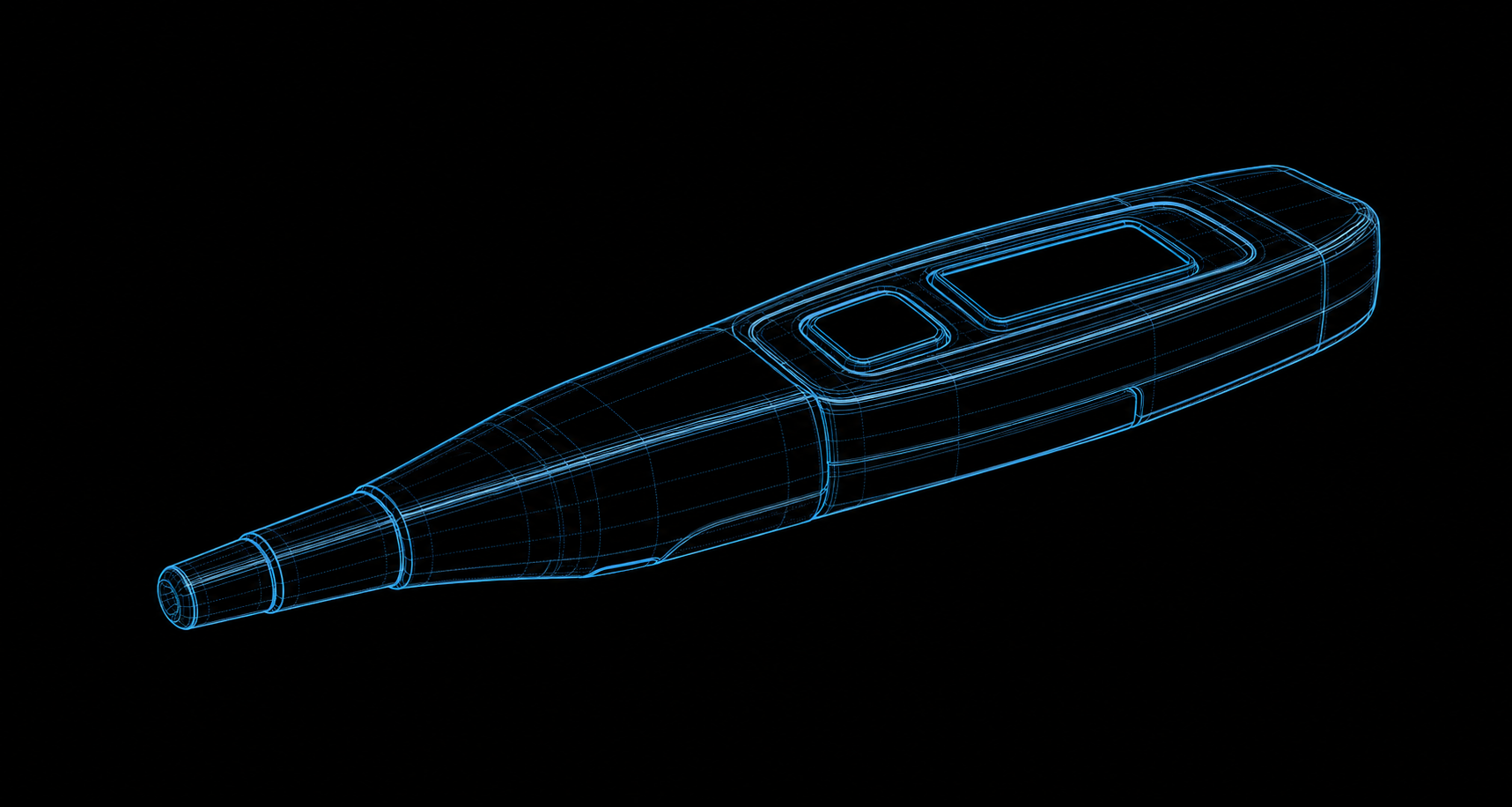All-in-One Glucometer technical line-art render