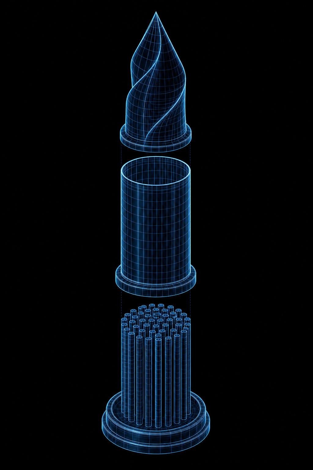 PMFC conductive PLA technical line-art render